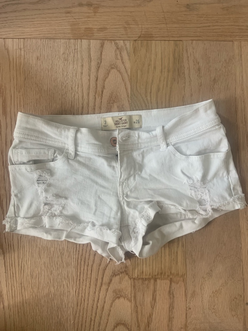 Hollister White Frayed Low-Rise Denim Shorts
